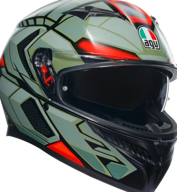 AGV K3 2023 Decept Matt Black/Green/Red> Integraalhelmen|Helmen Met Zonnevizier