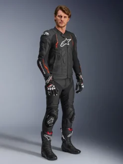 Alpinestars Dusk Airflow Leather Motorjas Black Red Fluo 1030><noscript><img width=