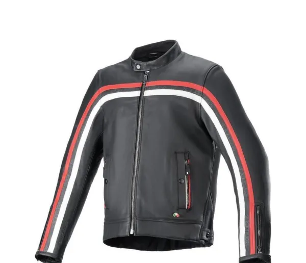 Alpinestars Dyno Leather Motorjas Black Ruby Red Ecru 1316> Motorjassen