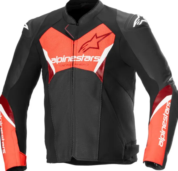 Alpinestars Faster V3 Airflow Leather Motorjas Black Red Fluo 1030> Motorjassen