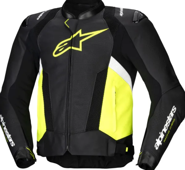 Alpinestars Missile V3 Airflow Leather Motorjas Black Yellow Fluo White 158> Motorjassen