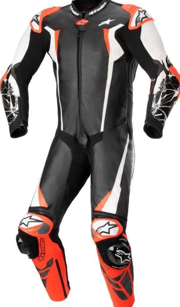 Alpinestars Racing Absolute V2 1 Pc Leather Suit Black White Red Fluo 1231> Motorpakken