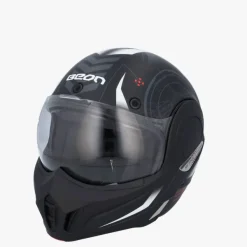 Beon B707 Stealth Zwart/Wit> Systeemhelmen|Helmen Met Zonnevizier