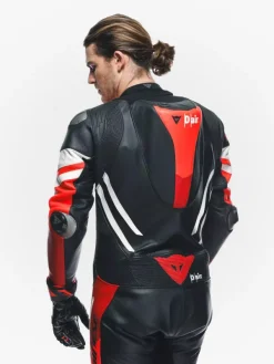 Dainese Misano 3 Perforated D-Air 1Pc Leather Suit Black/Red/Fluo-Red><noscript><img width=