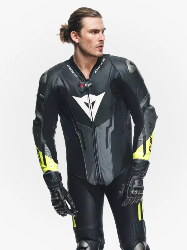 Dainese Misano 3 Perforated D-Air 1Pc Leather Suit Black/Anthracite/Fluo-Yellow> Motorpakken
