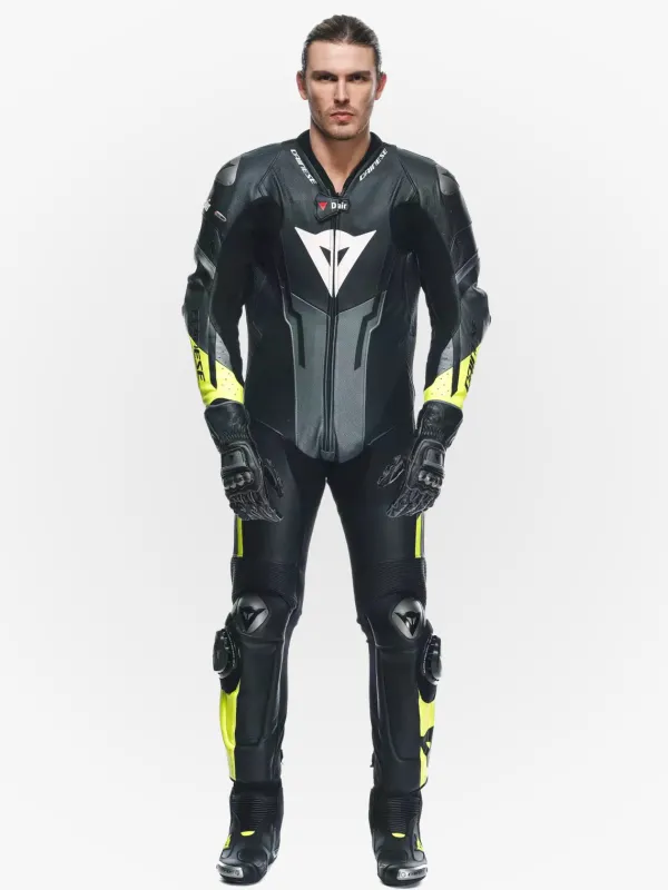 Dainese Misano 3 Perforated D-Air 1Pc Leather Suit Black/Anthracite/Fluo-Yellow> Motorpakken