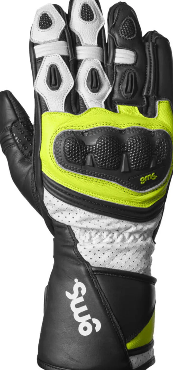 GMS GR-1 SF Gloves Black/White/Yellow> Motorhandschoenen