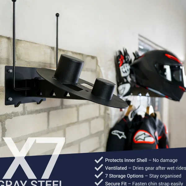 Gray Steel X7 Helmet & Gear wall mount Matt Black> Cadeaus Voor Motorrijders|Helm Houder & Kapstok