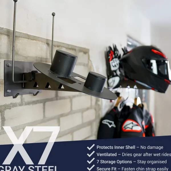 Gray Steel X7 Helmet & Gear wall mount Gun Metal> Cadeaus Voor Motorrijders|Helm Houder & Kapstok