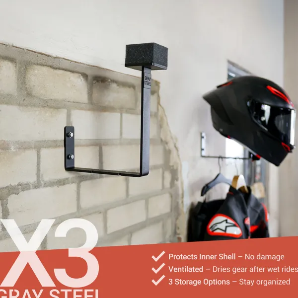Gray Steel X3 Helmet & Gear wall mount Matt Black> Cadeaus Voor Motorrijders|Helm Houder & Kapstok