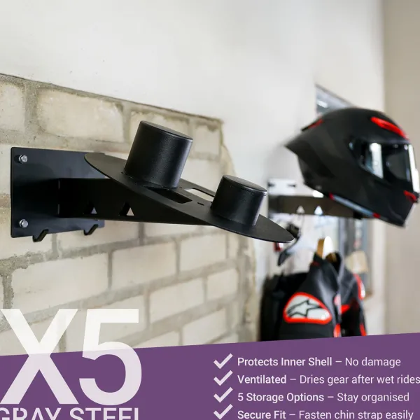 Gray Steel X5 Helmet & Gear wall mount Matt Black> Cadeaus Voor Motorrijders|Helm Houder & Kapstok