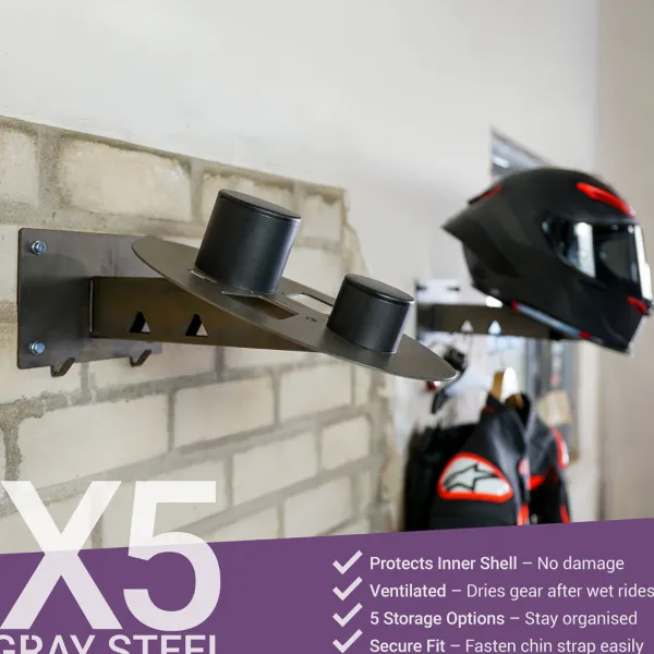 Gray Steel X5 Helmet & Gear wall mount Gun Metal> Cadeaus Voor Motorrijders|Helm Houder & Kapstok
