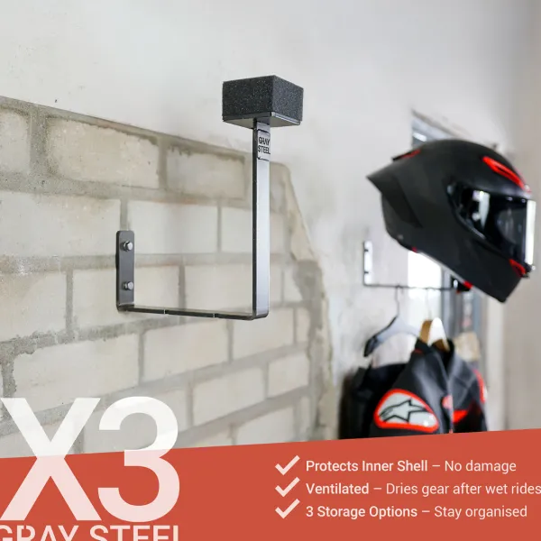 Gray Steel X3 Helmet & Gear wall mount Gun Metal> Cadeaus Voor Motorrijders|Helm Houder & Kapstok