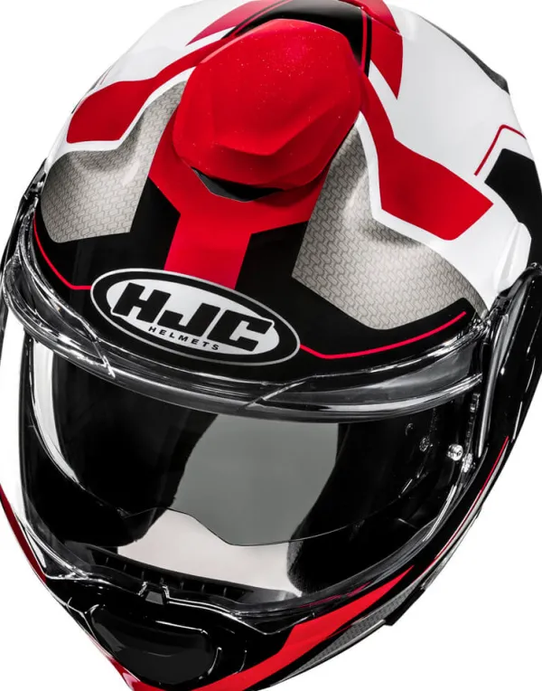 HJC F100 Bios White/Red 213> Systeemhelmen|Helmen Met Zonnevizier