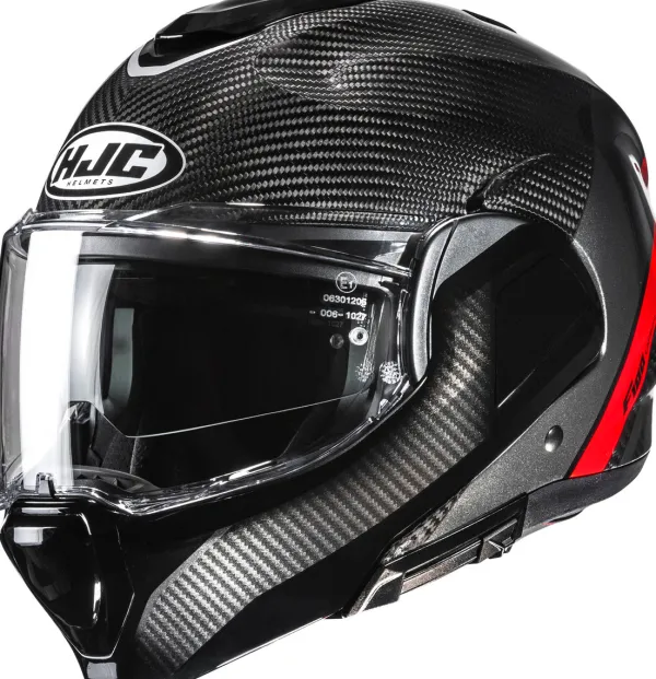 HJC F100 Carbon Stan Black/Red 183> Systeemhelmen|Helmen Met Zonnevizier