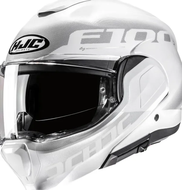 HJC F100 Hetal White/Grey 280> Systeemhelmen|Helmen Met Zonnevizier