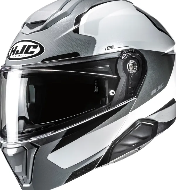 HJC i91 Felio White/Grey 281> Systeemhelmen|Helmen Met Zonnevizier