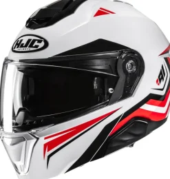 HJC i91 Tricus White/Red 231> Systeemhelmen|Helmen Met Zonnevizier