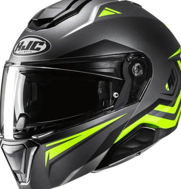 HJC i91 Tricus Yellow/Grey 780> Systeemhelmen|Helmen Met Zonnevizier