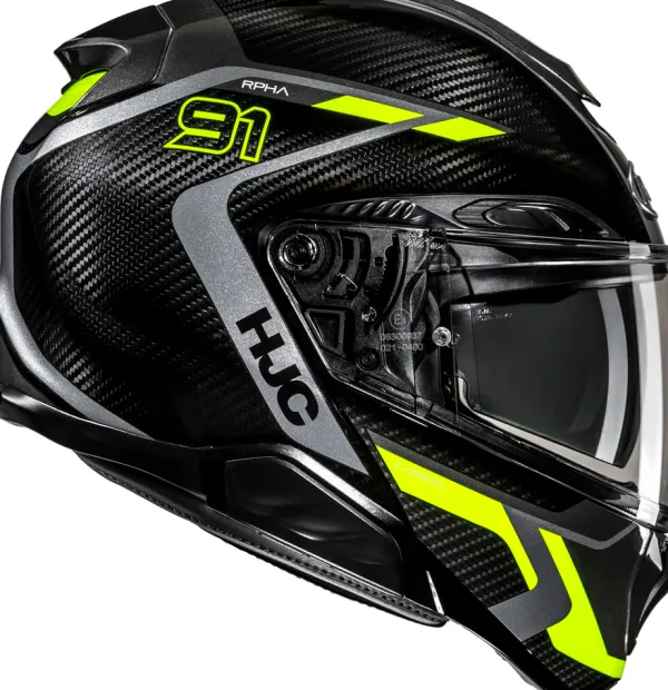 HJC RPHA-91 Carbon Grey/Yellow 878> Systeemhelmen|Helmen Met Zonnevizier