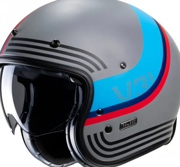 HJC V31 Byron Grey/Blue 853> Retro Helmen|Helmen Met Zonnevizier