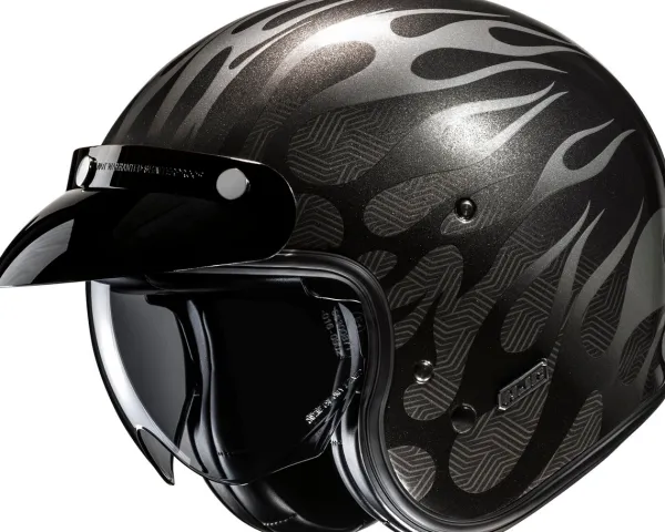 HJC V31 Firo Black/Grey 180> Retro Helmen|Helmen Met Zonnevizier