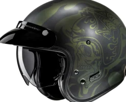 HJC V31 Flame Black/Green 140> Retro Helmen|Helmen Met Zonnevizier