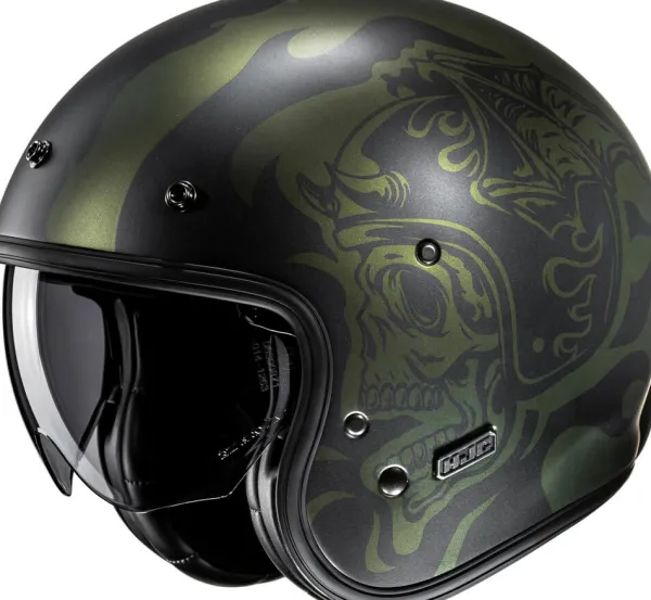 HJC V31 Flame Black/Green 140> Retro Helmen|Helmen Met Zonnevizier