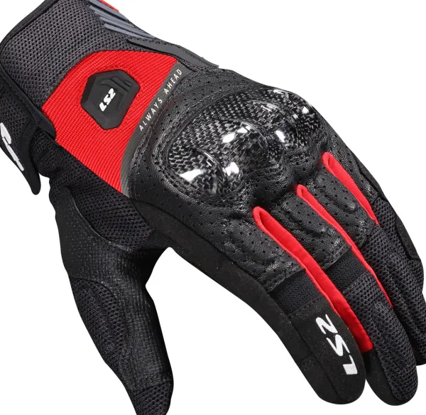 LS2 Atom Man Gloves Black Red> Motorhandschoenen