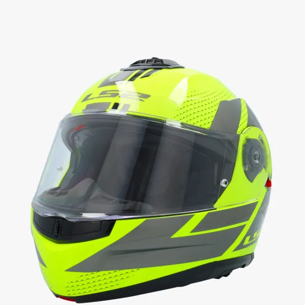 LS2 FF908 Strobe II Code H-Vis Yellow Grey> Systeemhelmen|Helmen Met Zonnevizier