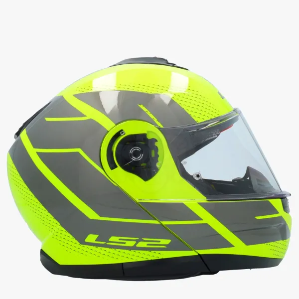 LS2 FF908 Strobe II Code H-Vis Yellow Grey> Systeemhelmen|Helmen Met Zonnevizier