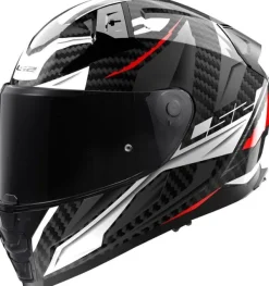 LS2 FF811 Vector II Carbon Savage White Red Grey> Integraalhelmen|Helmen Met Zonnevizier