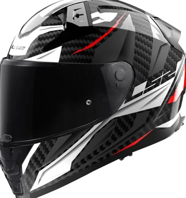 LS2 FF811 Vector II Carbon Savage White Red Grey> Integraalhelmen|Helmen Met Zonnevizier