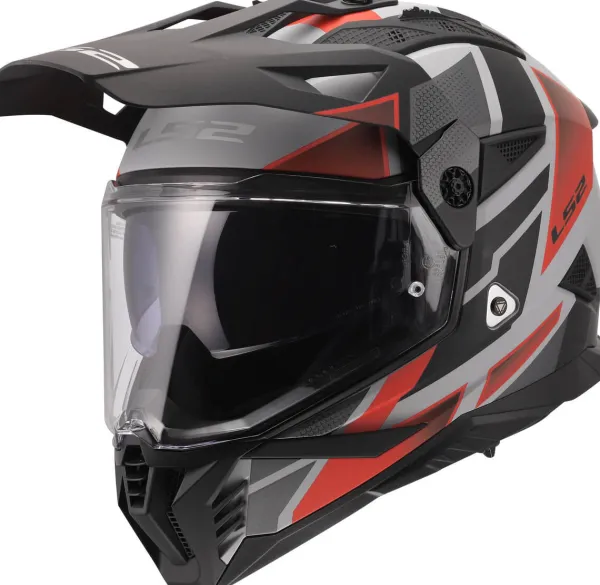 LS2 MX702 Pioneer II Block Grey Red-06> Adventure Helmen|Helmen Met Zonnevizier