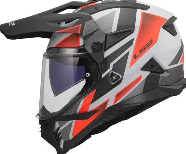 LS2 MX702 Pioneer II Block Grey Red-06> Adventure Helmen|Helmen Met Zonnevizier