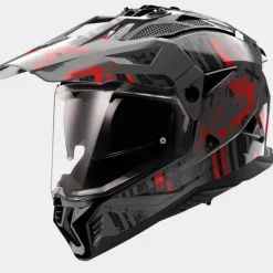 LS2 MX702 Pioneer II Crazy Matt Black Red> Adventure Helmen|Integraalhelmen