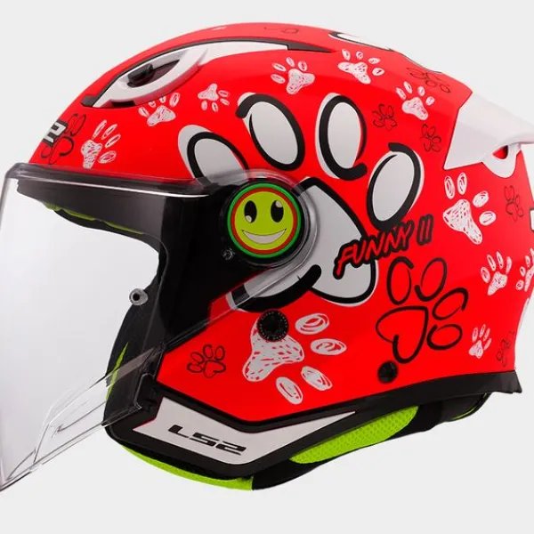 LS2 OF622 Funny II Paws Red> Kinder Scooterhelmen