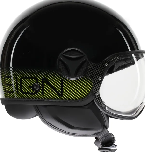 Momo FGTR Classic Stripes Black/Yellow Fluo 012> Jethelmen|Helmen Met Zonnevizier