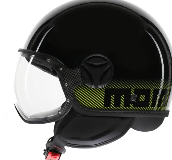 Momo FGTR Classic Stripes Black/Yellow Fluo 012> Jethelmen|Helmen Met Zonnevizier