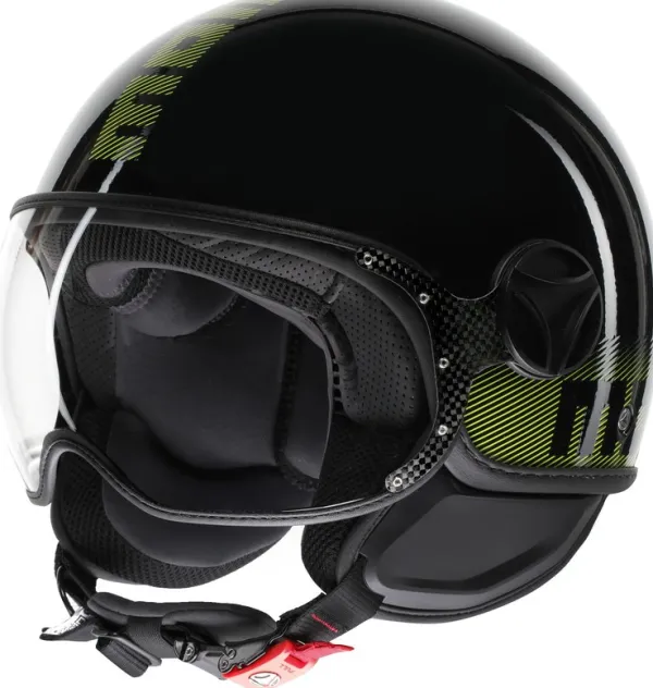 Momo FGTR Classic Stripes Black/Yellow Fluo 012> Jethelmen|Helmen Met Zonnevizier