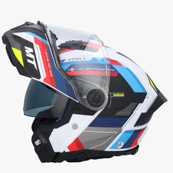 MT Atom 2 SV Bast Mat Blauw/Rood> Systeemhelmen|Helmen Met Zonnevizier