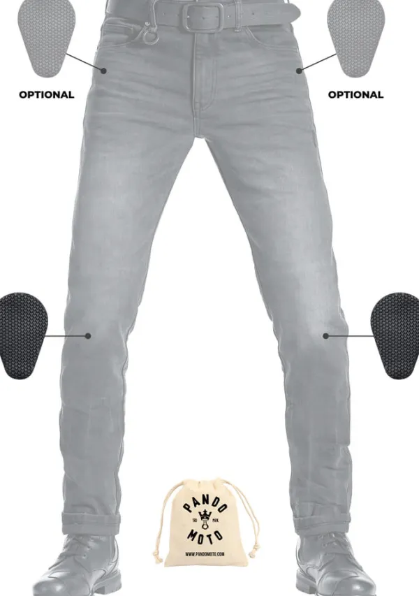 Pando Moto Robby Slim Motorjeans Beige> Motorjeans
