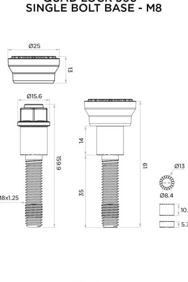 Quad Lock 360 Basis Enkelvoudige schroef - M8 360 Basis Enkelvoudige schroef - M8> Telefoonhouders