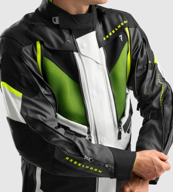Rebelhorn Hardy 3.0 Motorjas Black/Grey/Fluo Yellow> Motorjassen