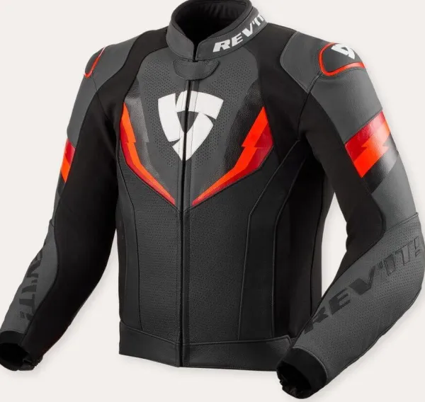 REV'IT Quantum 3 Motorjas Black/Neon Red> Motorjassen