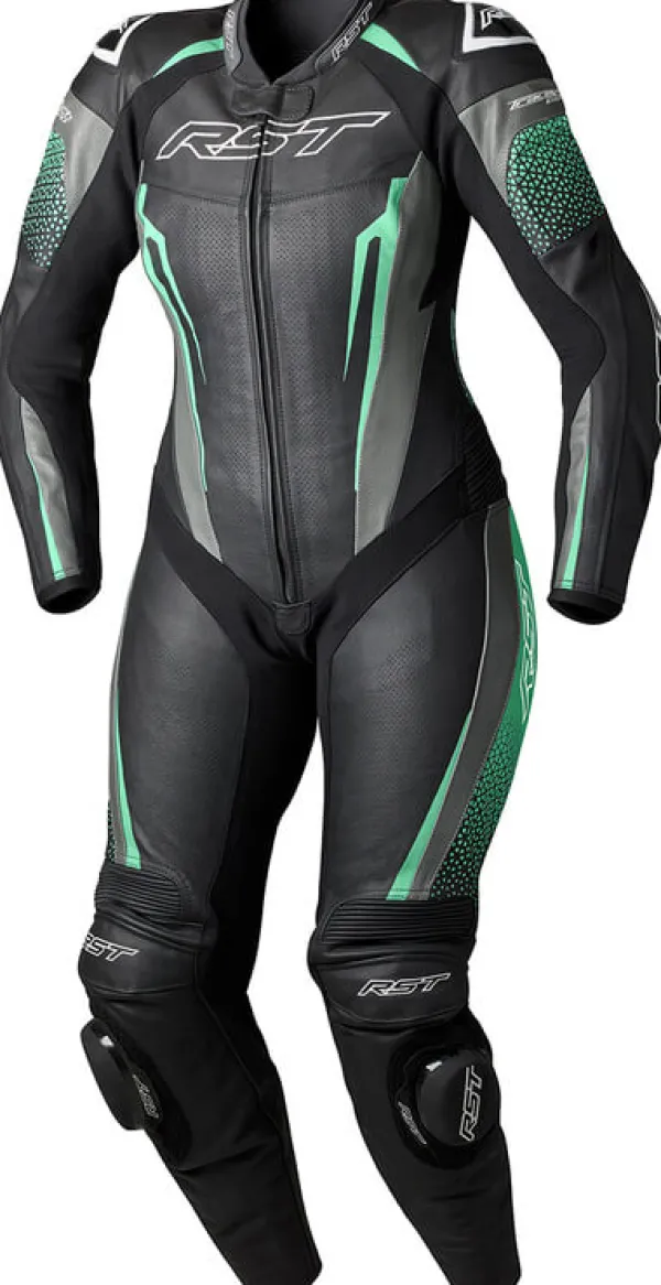 RST Suit TracTech Evo 5 Ladies Leather Suit Black/Aqua/Grey> Motorpakken