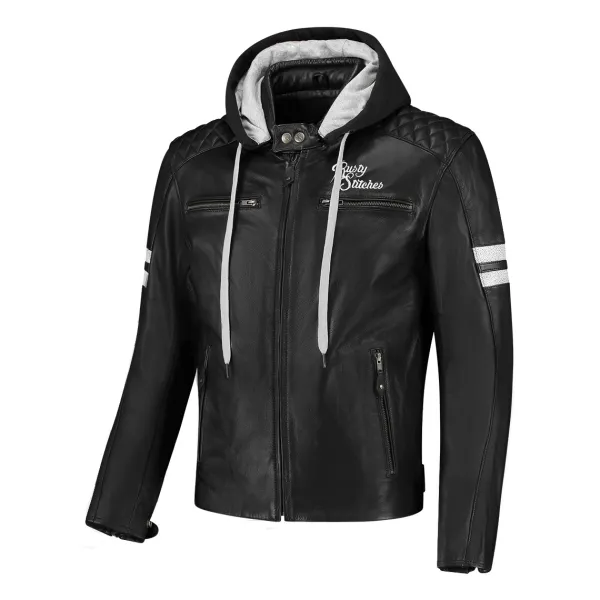 Rusty Stitches Jari Hooded V2 Motorjas Black/White 104> Motorjassen