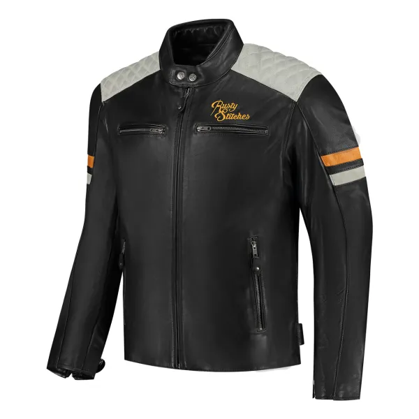 Rusty Stitches Jari V2 Motorjas Black/Light Grey/Gol 112> Motorjassen
