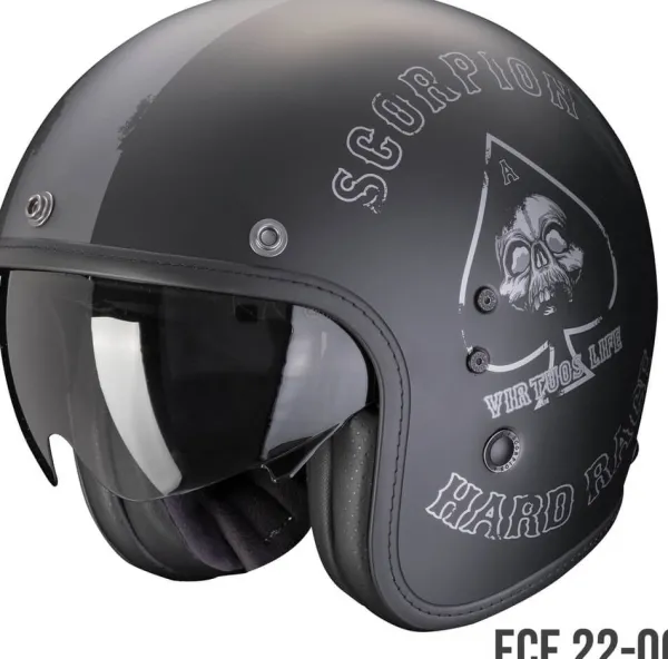 Scorpion Belfast EVO Spade Matt Black/Silver>DAMES Retro Helmen|Jethelmen