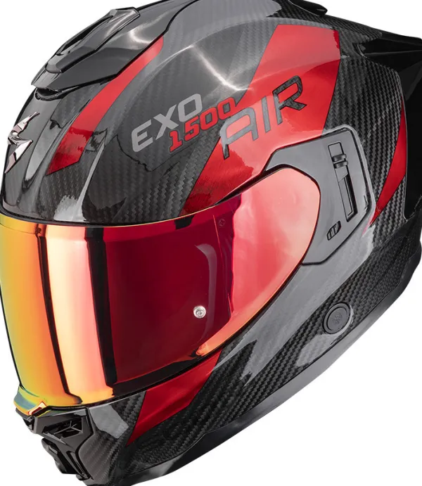 Scorpion EXO-1500 AIR Carbon Platted Black/Red> Integraalhelmen|Helmen Met Zonnevizier